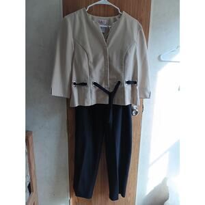 Vintage 90s Petite Career Pant Suit Set Belted Jacket Academia Office 12P